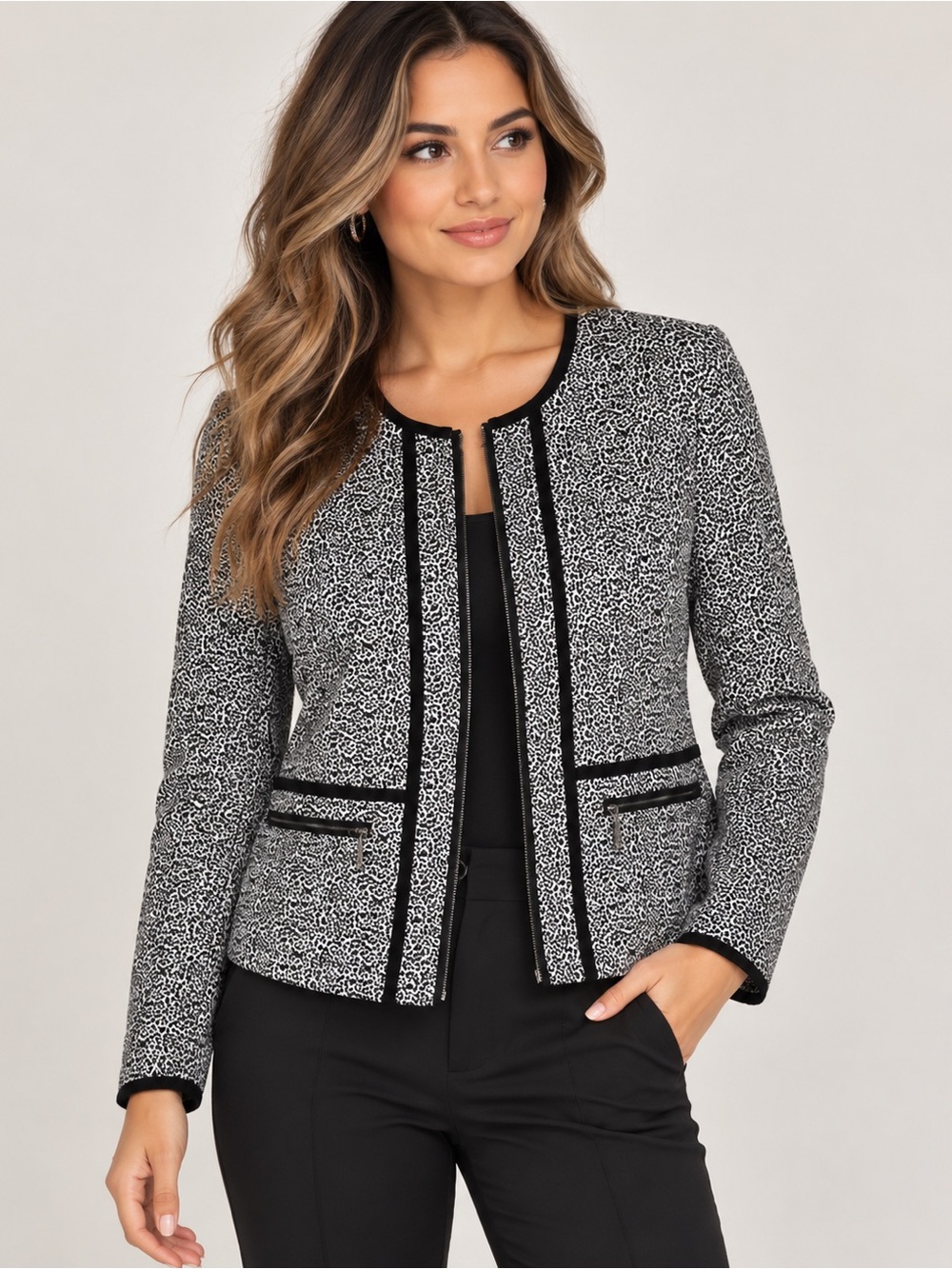 Rafaella Women’s Zip Jacket Blazer sz 6 Animal Print Stretch NEW #F333